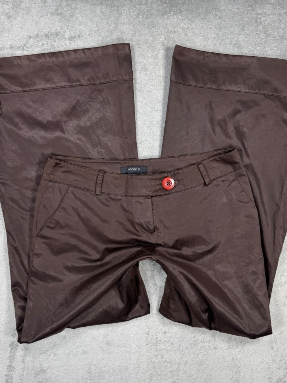 Y2K Chocolate Brown Mid Rise Super Flare Wide Leg Satin Trousers Office Siren